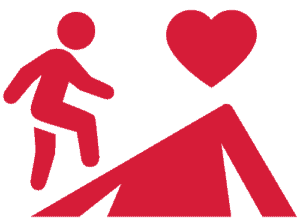 person walking towards a heart icon