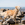 Sárga kutya áll a sziklás parton.